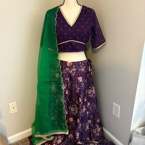 Purple and Green Lehenga with Floral Design